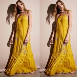 NWOT Rare Free People Windsong Beaded  Embroidered Maxi Dress S Pockets Gorgeous